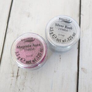 SuperNail Glitter Set Magenta Aura Silver Rush Nail Art Powder Manicure Pedicure